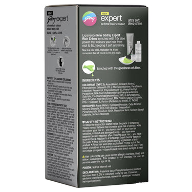 Godrej Expert Rich Crème Hair Colour for Women & Men – NATURAL BLACK Shade 1.00 (50ml + 50g) | No Ammonia | 10x Aloe Vera & 100% Grey Coverage